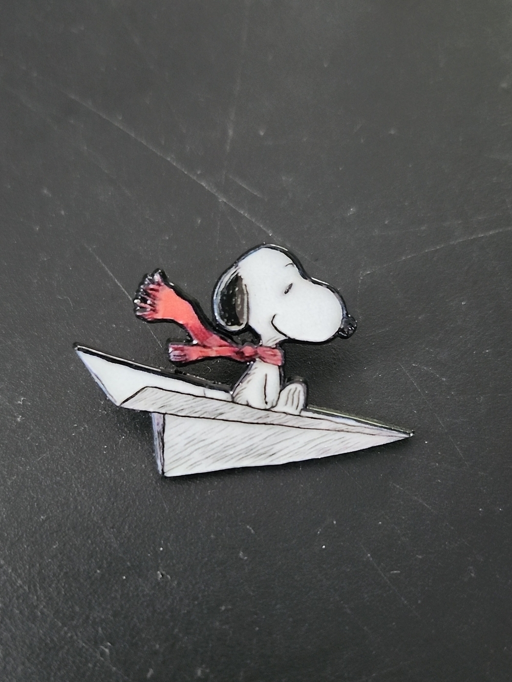 Peanuts Snoopy Riding Paper Airplane Red Scarf Enamel Pin